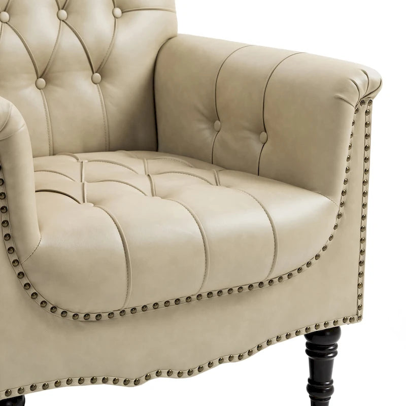 Fauteuils d'appoint en cuir végétalien capitonnés (2 chaises), Fauteuil avec garniture cloutée