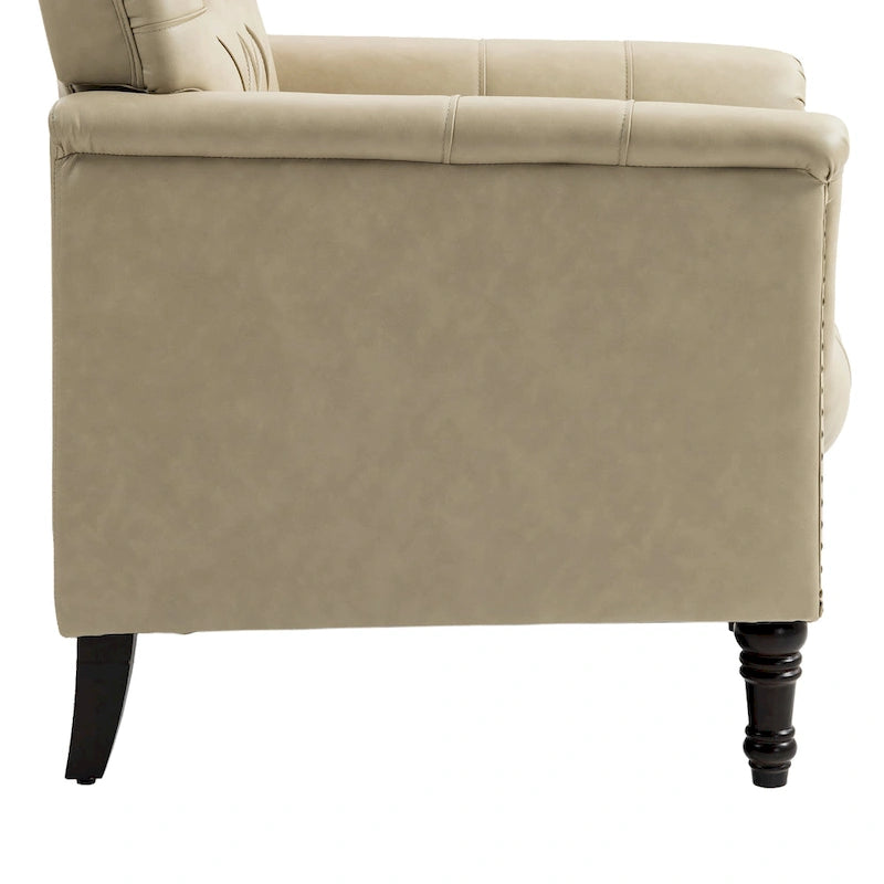 Fauteuils d'appoint en cuir végétalien capitonnés (2 chaises), Fauteuil avec garniture cloutée