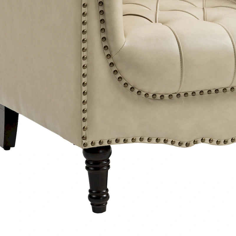 Fauteuils d'appoint en cuir végétalien capitonnés (2 chaises), Fauteuil avec garniture cloutée