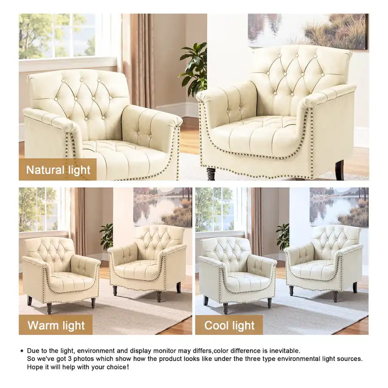 Fauteuils d'appoint en cuir végétalien capitonnés (2 chaises), Fauteuil avec garniture cloutée