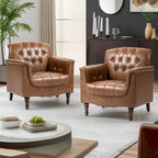 Fauteuils d'appoint en cuir végétalien capitonnés (2 chaises), Fauteuil avec garniture cloutée