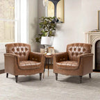 Fauteuils d'appoint en cuir végétalien capitonnés (2 chaises), Fauteuil avec garniture cloutée