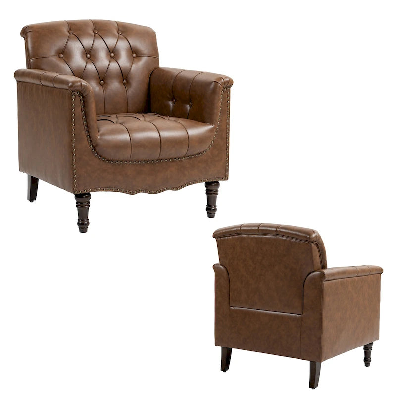 Fauteuils d'appoint en cuir végétalien capitonnés (2 chaises), Fauteuil avec garniture cloutée