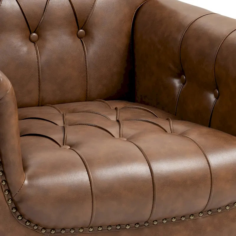 Fauteuils d'appoint en cuir végétalien capitonnés (2 chaises), Fauteuil avec garniture cloutée