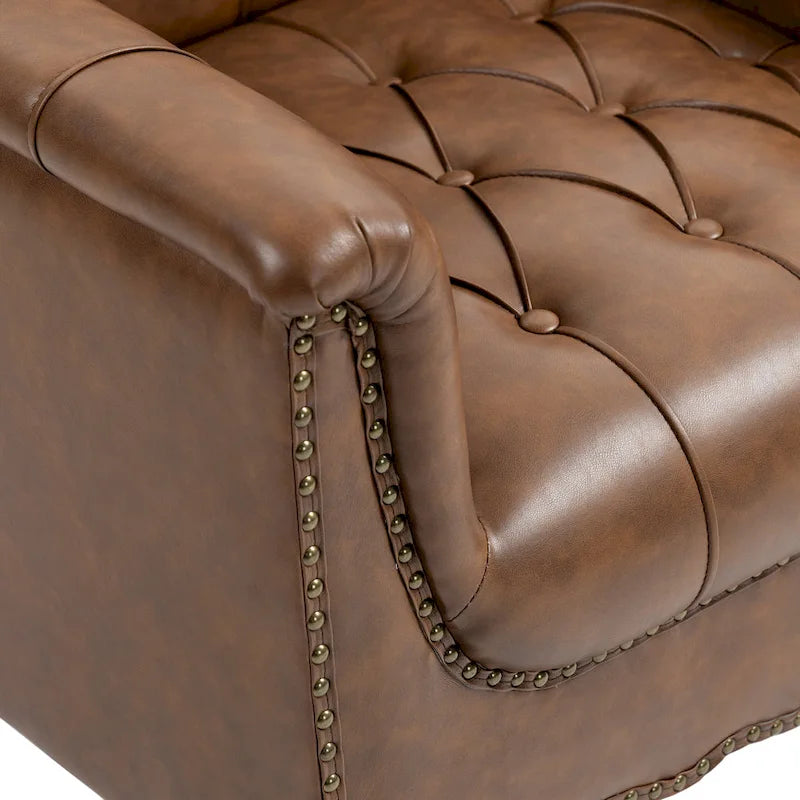 Fauteuils d'appoint en cuir végétalien capitonnés (2 chaises), Fauteuil avec garniture cloutée