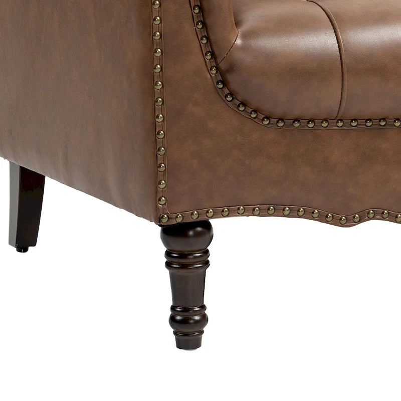 Fauteuils d'appoint en cuir végétalien capitonnés (2 chaises), Fauteuil avec garniture cloutée