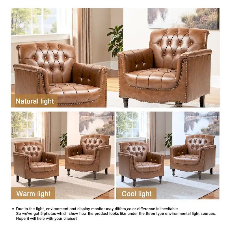 Fauteuils d'appoint en cuir végétalien capitonnés (2 chaises), Fauteuil avec garniture cloutée