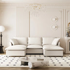 Canapé d'angle en velours chenille en forme de U avec ottomane et oreillers