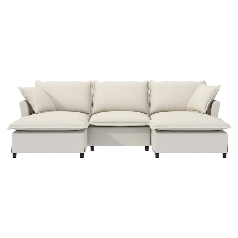 Canapé d'angle en velours chenille en forme de U avec ottomane et oreillers