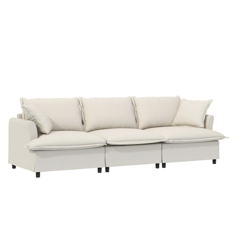 Canapé d'angle en velours chenille en forme de U avec ottomane et oreillers
