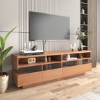 Meuble TV autoportant avec 4 tiroirs, console multimédia avec rangement transparent en acrylique pour téléviseurs jusqu'à 75 pouces