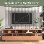 Meuble TV autoportant avec 4 tiroirs, console multimédia avec rangement transparent en acrylique pour téléviseurs jusqu'à 75 pouces