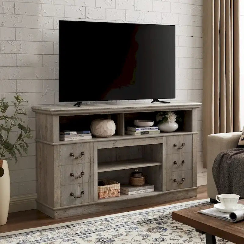 Meuble TV traditionnel de 60 po avec espaces de rangement ouverts et fermés pour téléviseurs allant jusqu'à 65 po