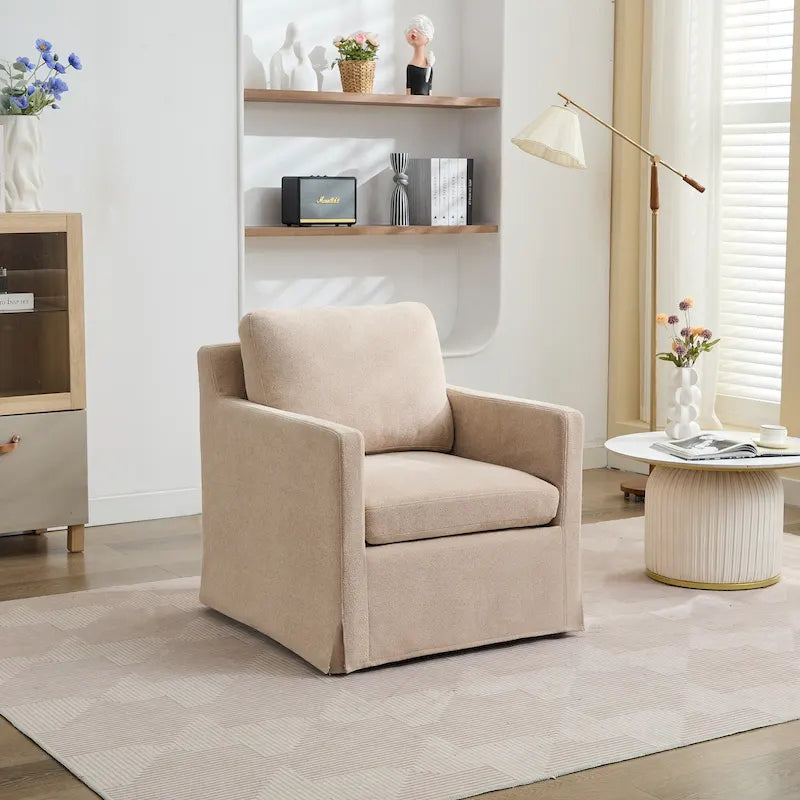 Fauteuil d'appoint pivotant à 360° en chenille moderne de 29,92 pouces avec cadre en bois massif et coussin de dossier amovible