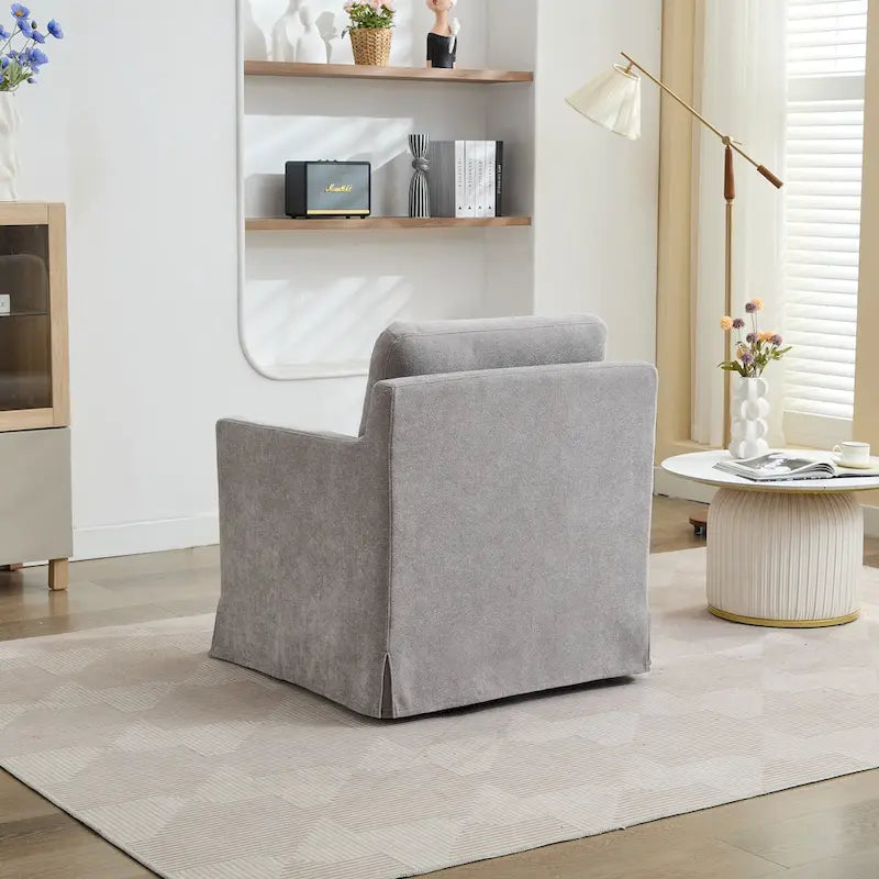 Fauteuil d'appoint pivotant à 360° en chenille moderne de 29,92 pouces avec cadre en bois massif et coussin de dossier amovible