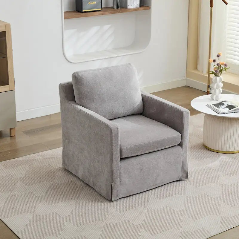 Fauteuil d'appoint pivotant à 360° en chenille moderne de 29,92 pouces avec cadre en bois massif et coussin de dossier amovible