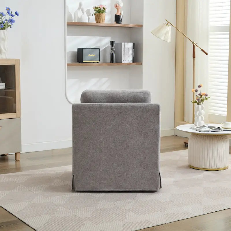 Fauteuil d'appoint pivotant à 360° en chenille moderne de 29,92 pouces avec cadre en bois massif et coussin de dossier amovible