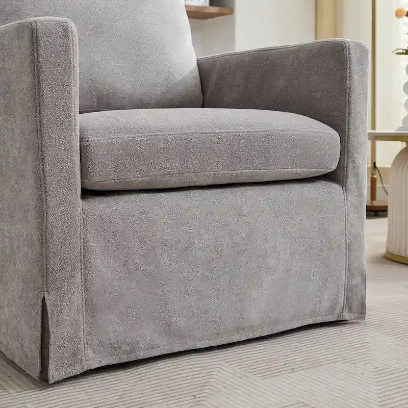 Fauteuil d'appoint pivotant à 360° en chenille moderne de 29,92 pouces avec cadre en bois massif et coussin de dossier amovible