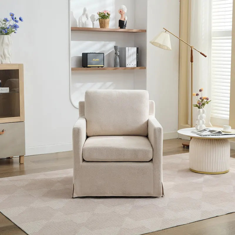 Fauteuil d'appoint pivotant à 360° en chenille moderne de 29,92 pouces avec cadre en bois massif et coussin de dossier amovible
