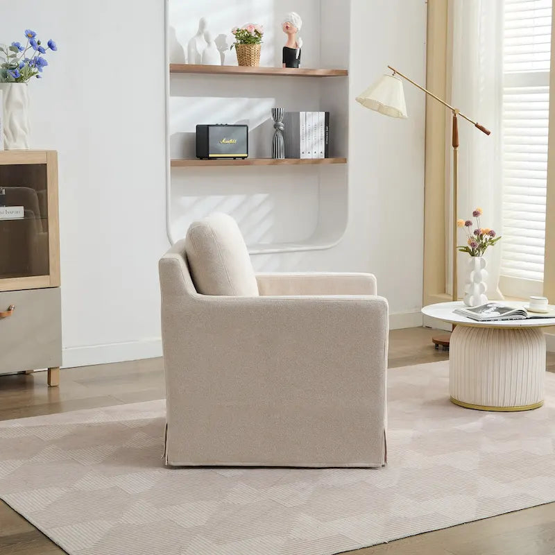 Fauteuil d'appoint pivotant à 360° en chenille moderne de 29,92 pouces avec cadre en bois massif et coussin de dossier amovible
