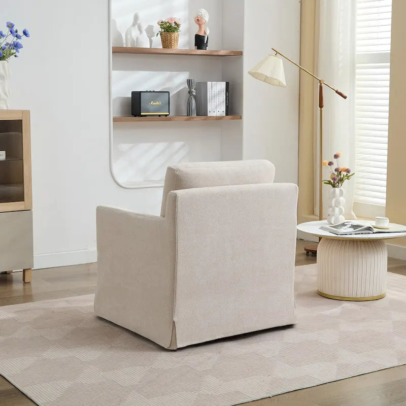 Fauteuil d'appoint pivotant à 360° en chenille moderne de 29,92 pouces avec cadre en bois massif et coussin de dossier amovible