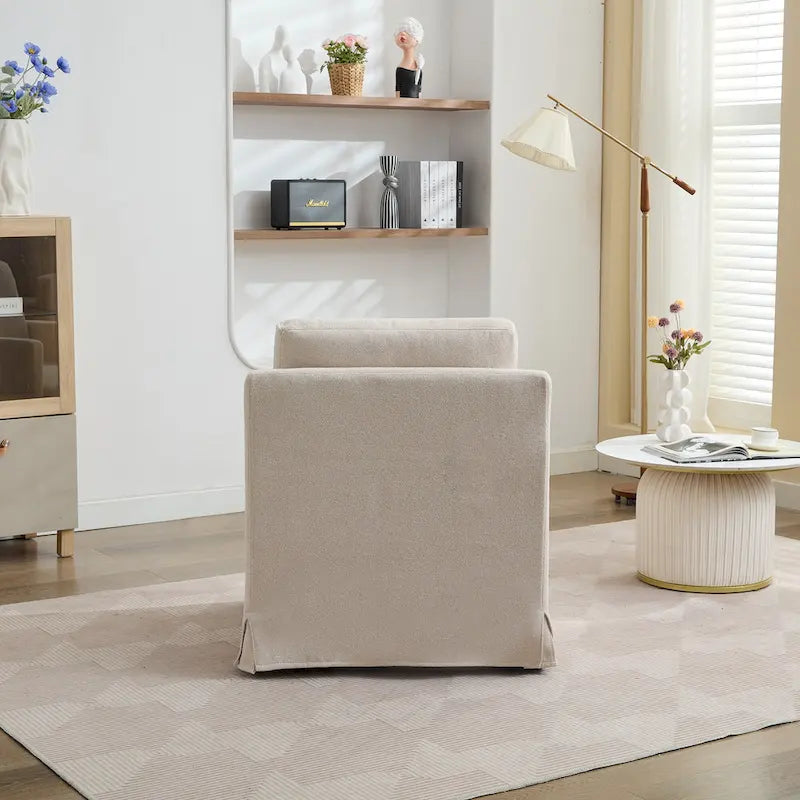 Fauteuil d'appoint pivotant à 360° en chenille moderne de 29,92 pouces avec cadre en bois massif et coussin de dossier amovible
