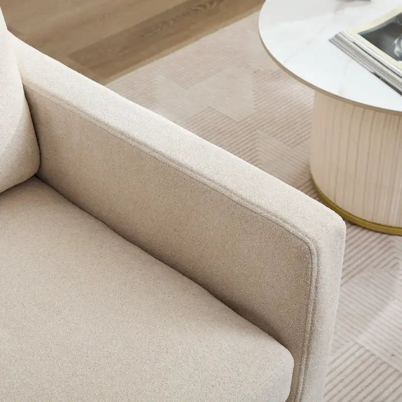 Fauteuil d'appoint pivotant à 360° en chenille moderne de 29,92 pouces avec cadre en bois massif et coussin de dossier amovible