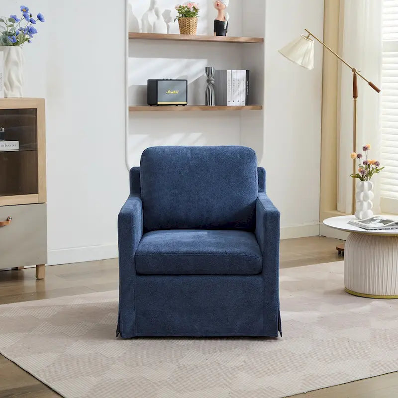 Fauteuil d'appoint pivotant à 360° en chenille moderne de 29,92 pouces avec cadre en bois massif et coussin de dossier amovible