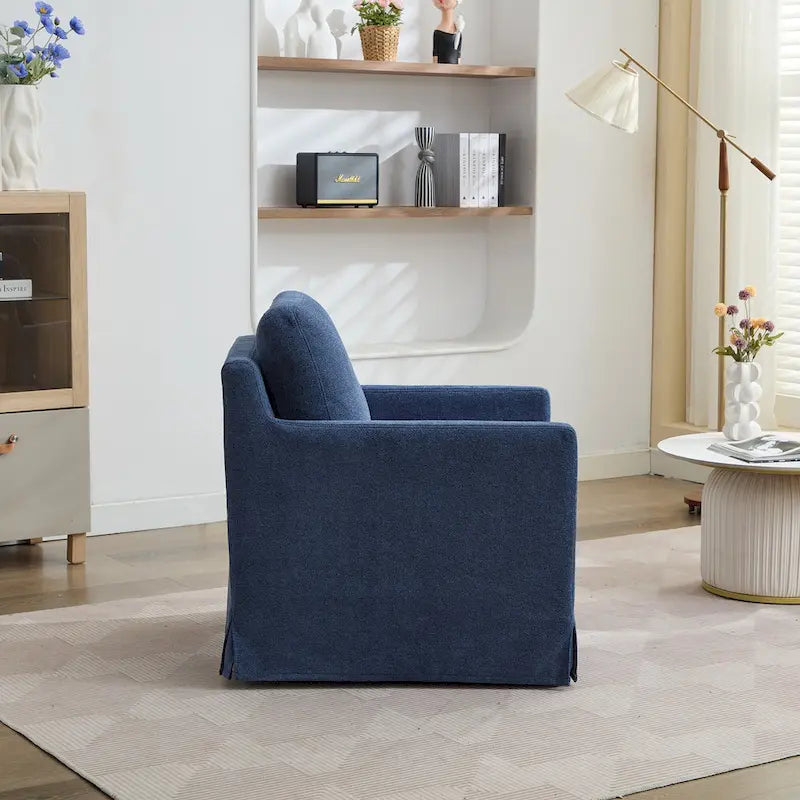 Fauteuil d'appoint pivotant à 360° en chenille moderne de 29,92 pouces avec cadre en bois massif et coussin de dossier amovible