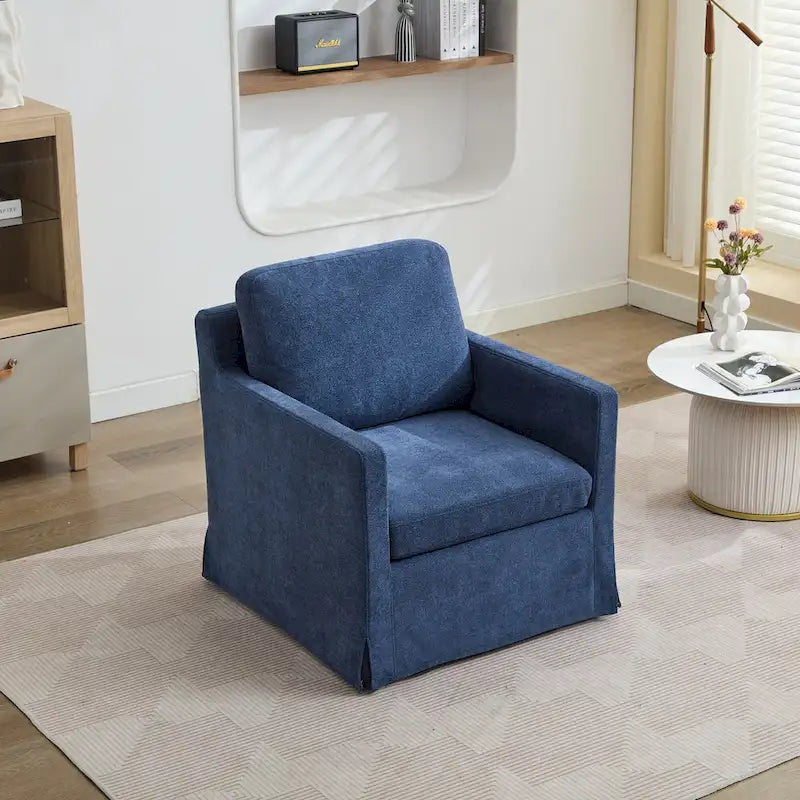 Fauteuil d'appoint pivotant à 360° en chenille moderne de 29,92 pouces avec cadre en bois massif et coussin de dossier amovible