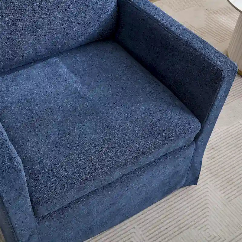 Fauteuil d'appoint pivotant à 360° en chenille moderne de 29,92 pouces avec cadre en bois massif et coussin de dossier amovible