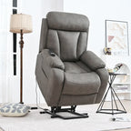 Fauteuil inclinable électrique gris pour personnes âgées, avec télécommande, coussin rembourré, pochette latérale et cadre robuste