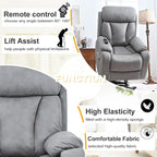 Fauteuil inclinable électrique gris pour personnes âgées, avec télécommande, coussin rembourré, pochette latérale et cadre robuste