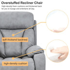 Fauteuil inclinable électrique gris pour personnes âgées, avec télécommande, coussin rembourré, pochette latérale et cadre robuste