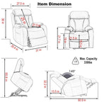 Fauteuil inclinable électrique gris pour personnes âgées, avec télécommande, coussin rembourré, pochette latérale et cadre robuste