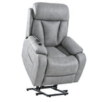 Fauteuil inclinable électrique gris pour personnes âgées, avec télécommande, coussin rembourré, pochette latérale et cadre robuste