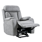 Fauteuil inclinable électrique gris pour personnes âgées, avec télécommande, coussin rembourré, pochette latérale et cadre robuste