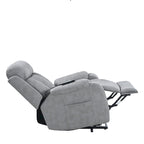 Fauteuil inclinable électrique gris pour personnes âgées, avec télécommande, coussin rembourré, pochette latérale et cadre robuste