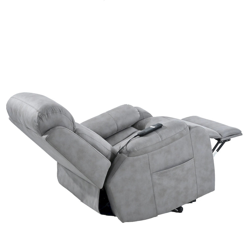 Fauteuil inclinable électrique gris pour personnes âgées, avec télécommande, coussin rembourré, pochette latérale et cadre robuste