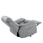 Fauteuil inclinable électrique gris pour personnes âgées, avec télécommande, coussin rembourré, pochette latérale et cadre robuste