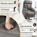 Fauteuil inclinable électrique gris pour personnes âgées, avec télécommande, coussin rembourré, pochette latérale et cadre robuste