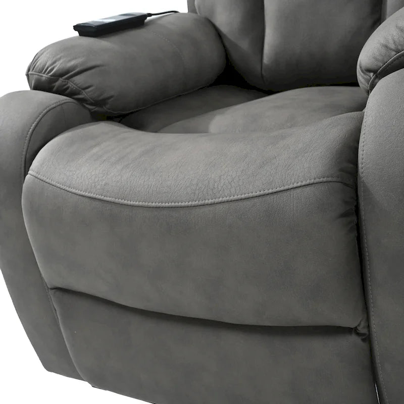 Fauteuil inclinable électrique gris pour personnes âgées, avec télécommande, coussin rembourré, pochette latérale et cadre robuste