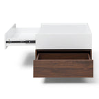 Table basse rotative moderne avec deux compartiments de rangement cachés et deux tiroirs