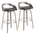 LumiSource Set of 2 29.5" Grotto Mid-Century Modern Barstools Light Gray/Black: Swivel, Wood Legs, Upholstered