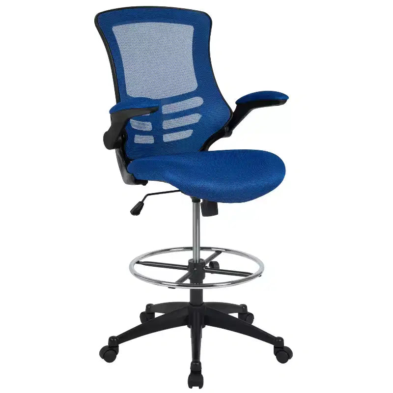 Chaise de dessinateur ergonomique Emma and Oliver Mid-Back Mesh avec repose-pieds et accoudoirs relevables