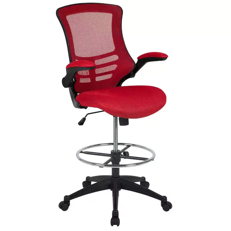 Chaise de dessinateur ergonomique Emma and Oliver Mid-Back Mesh avec repose-pieds et accoudoirs relevables
