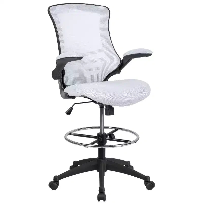 Chaise de dessinateur ergonomique Emma and Oliver Mid-Back Mesh avec repose-pieds et accoudoirs relevables