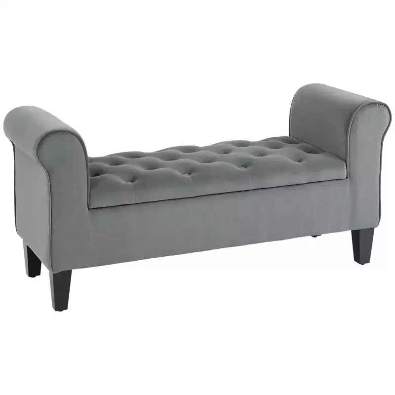 Banc de rangement ottoman capitonné HOMCOM, banc de lit rembourré avec accoudoirs roulés pour chambre à coucher, salon ou couloir