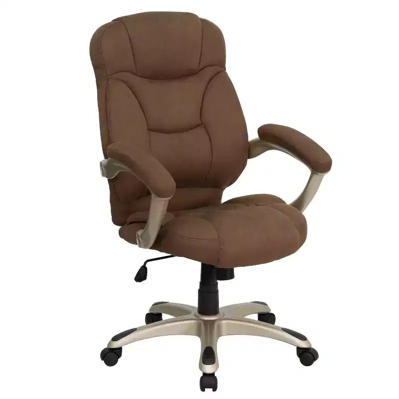 Chaise de bureau ergonomique exécutive Emma et Oliver à dossier haut avec base et accoudoirs en nylon argenté
