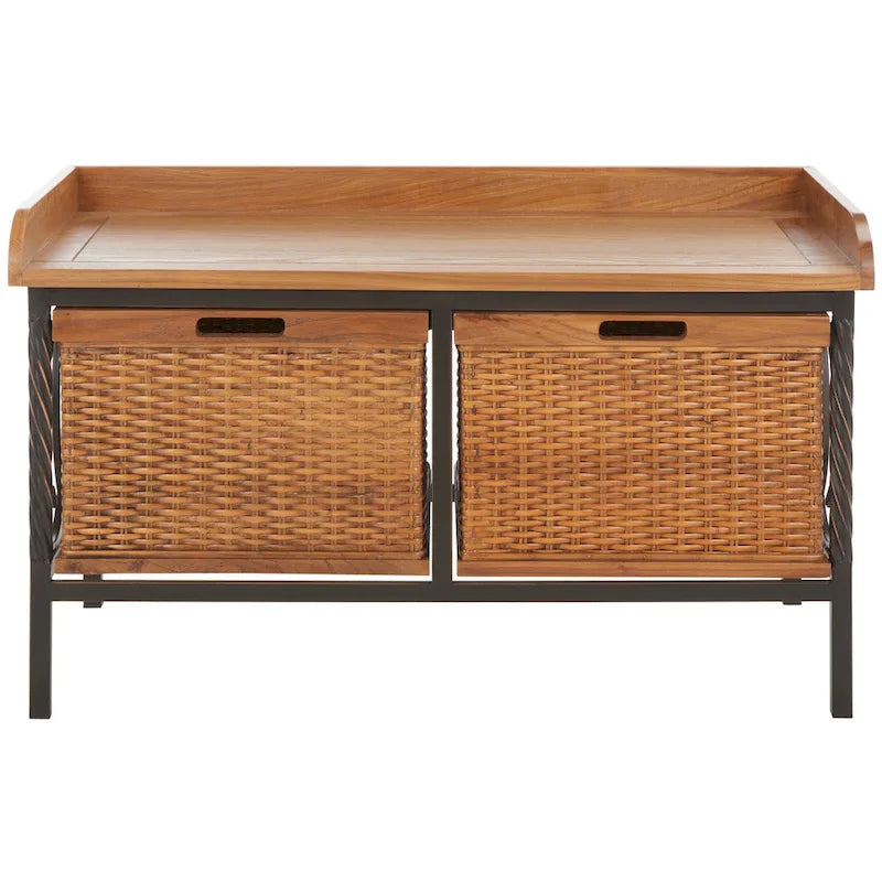 Banc de rangement étain antique/frêne clair - 33 x 15.7 x 20